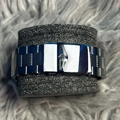 Blue and silver stainless steel watch band with textured pattern and diamond-shaped clasp for Invicta Star Wars BB9 Limited Edition Quartz Watch