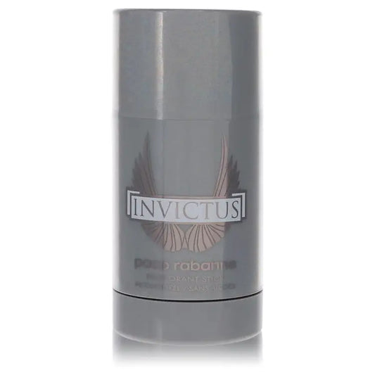 Gray cylindrical Paco Rabanne deodorant stick with Invictus and wing design