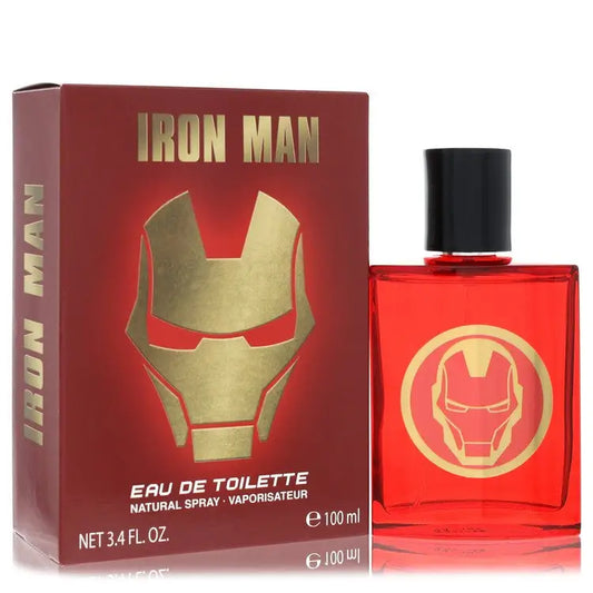 Iron Man themed cologne bottle and box for Marvel Eau De Toilette Spray 3.4 oz