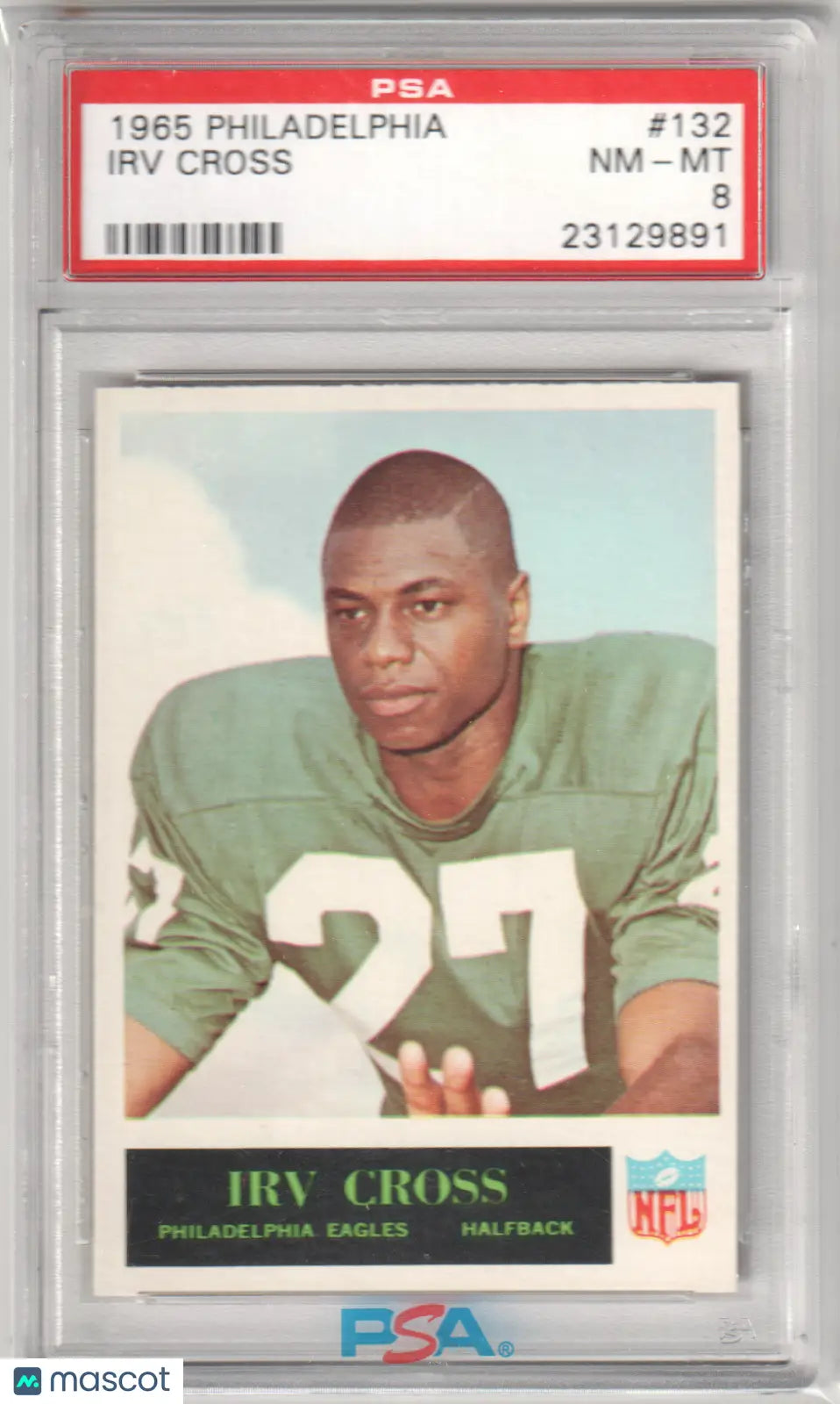 1965 Philadelphia Irv Cross football card graded NM-MT 8 by Columbia Hobby