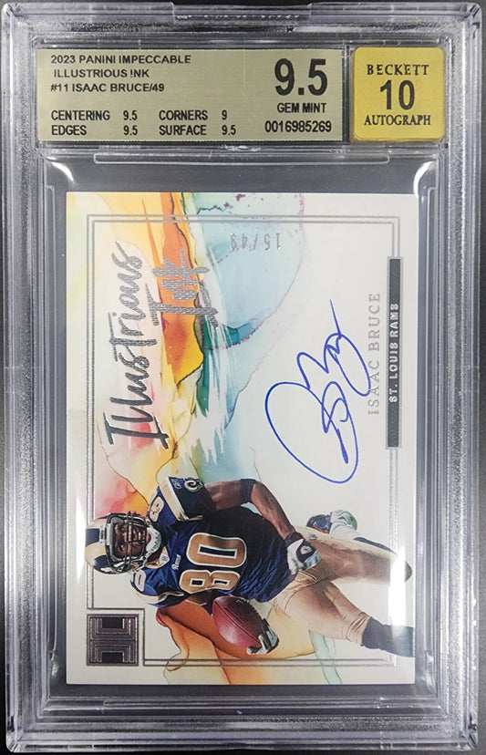 BGS 9.5 autographed Isaac Bruce Panini Impeccable Illustrious Ink football card #90