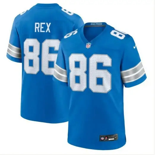Blue Isaac Rex Detroit Lions Nike Game Jersey with REX and 86 printed on it