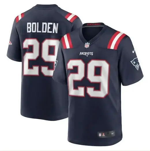 Navy blue Isaiah Bolden New England Patriots Nike Game Jersey with number 29 and BOLDEN on back