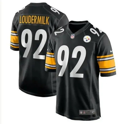 Black Pittsburgh Steelers Loudermilk #92 Nike Game Jersey displayed in product image