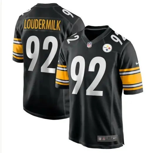 Black Pittsburgh Steelers Loudermilk #92 Nike Game Jersey displayed in product image
