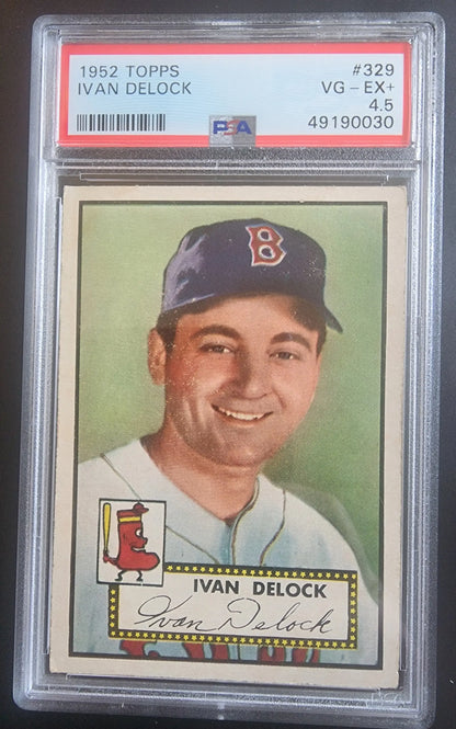 PSA-graded 1952 Topps Ivan Delock baseball card featuring Boston Red Sox player