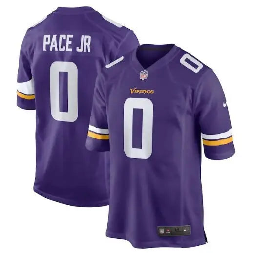 Purple Minnesota Vikings Nike Game jersey featuring Pace Jr and 0 on the back
