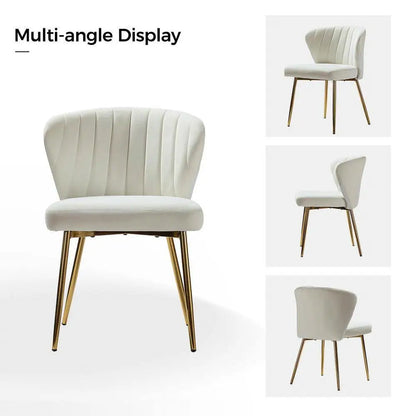 Ivory white velvet wingback accent chair with gold metal legs and curved backrest