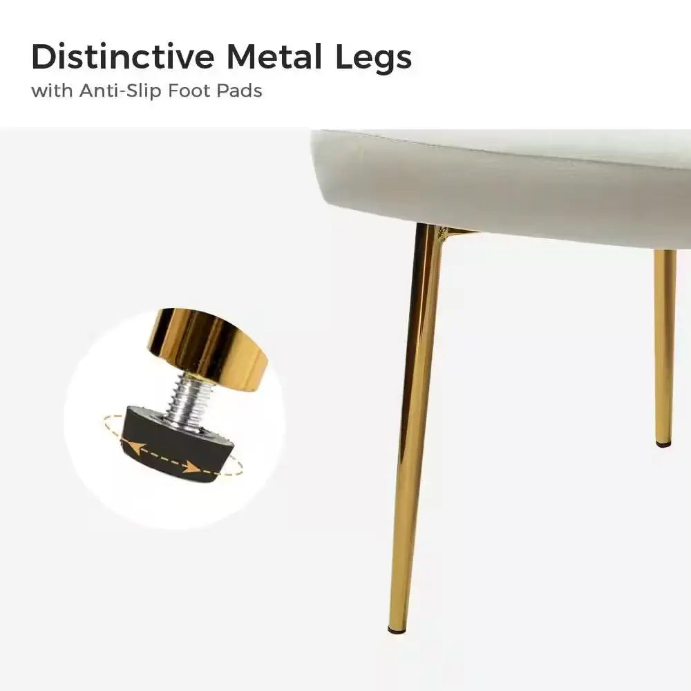 Ivory White Velvet Wingback Accent Chair with Gold Metal Legs and Anti-Slip Foot Pads