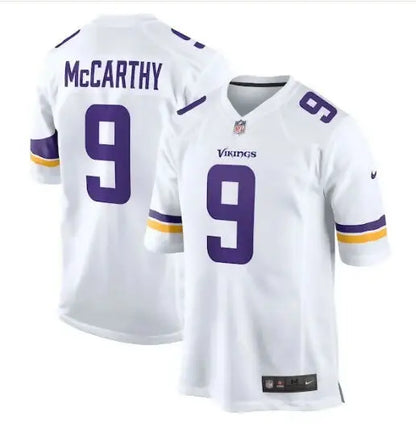 White Minnesota Vikings Nike Game jersey with purple accents for J.J. McCarthy