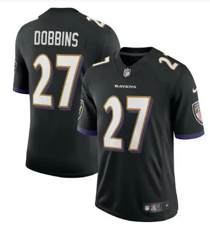 Black Baltimore Ravens J.K. Dobbins Nike Vapor Limited jersey with number 27 on back