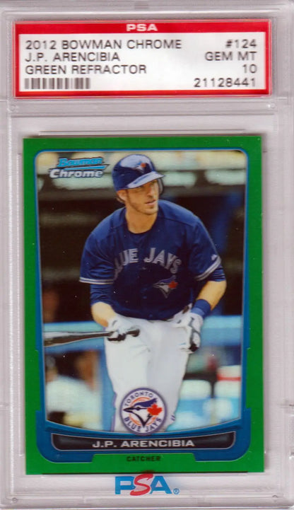 Graded J.P. Arencibia Bowman Chrome Green Refractor baseball card Columbia Hobby PSA 10