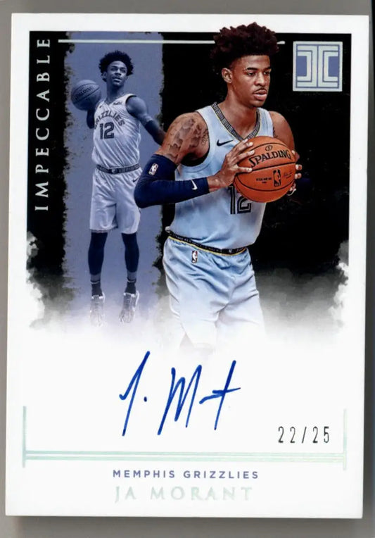 Memphis Grizzlies Basketball trading card Ja Morant 2019-20 Impeccable Rookie Signatures 22/25
