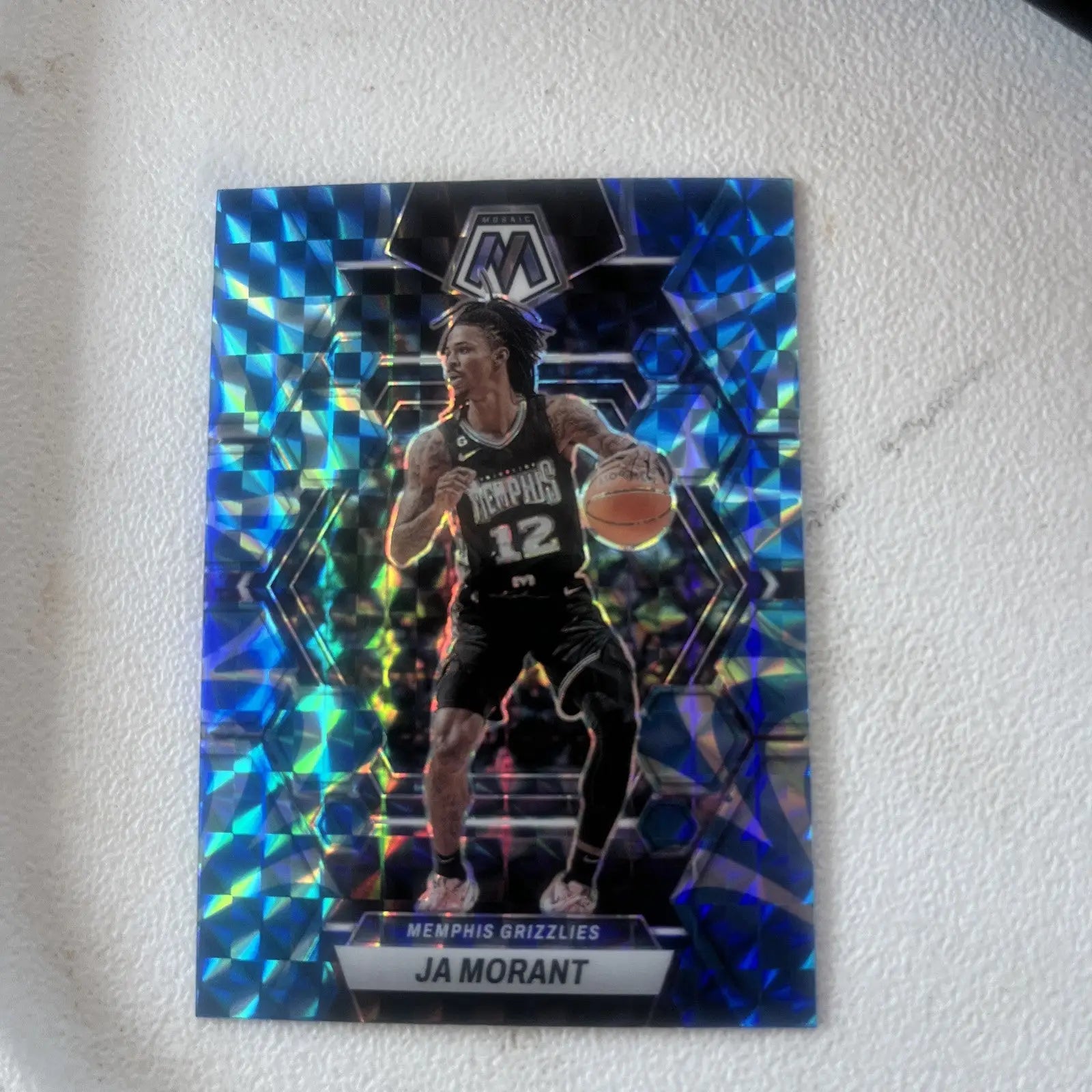Ja Morant 2022-23 Panini Mosaic Reactive Blue Mosaic Prizm basketball card Grizzlies