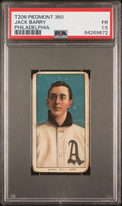 Jack Barry 1909-11 T206 Piedmont 350 baseball card graded PSA 1.5 Philadelphia Athletics
