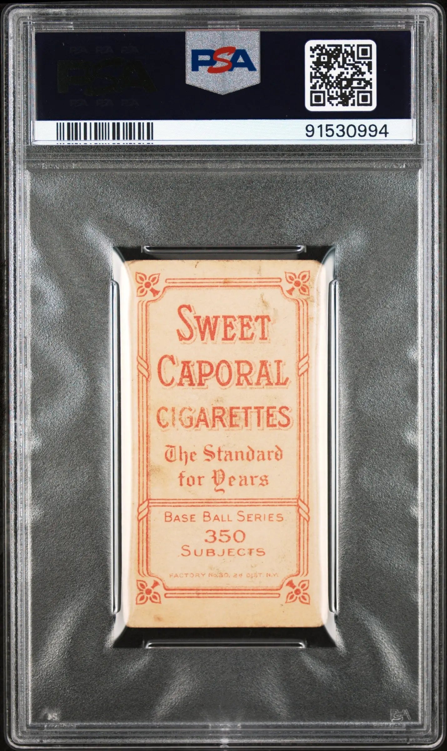 PSA-graded Jack Bliss 1909-11 T206 Sweet Caporal 350/30 card holder with orange text
