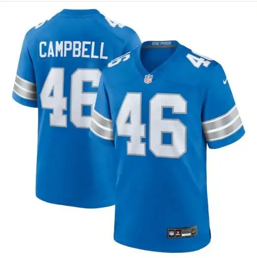 Blue Jack Campbell Detroit Lions Nike Game Jersey with number 46 and CAMPBELL on back