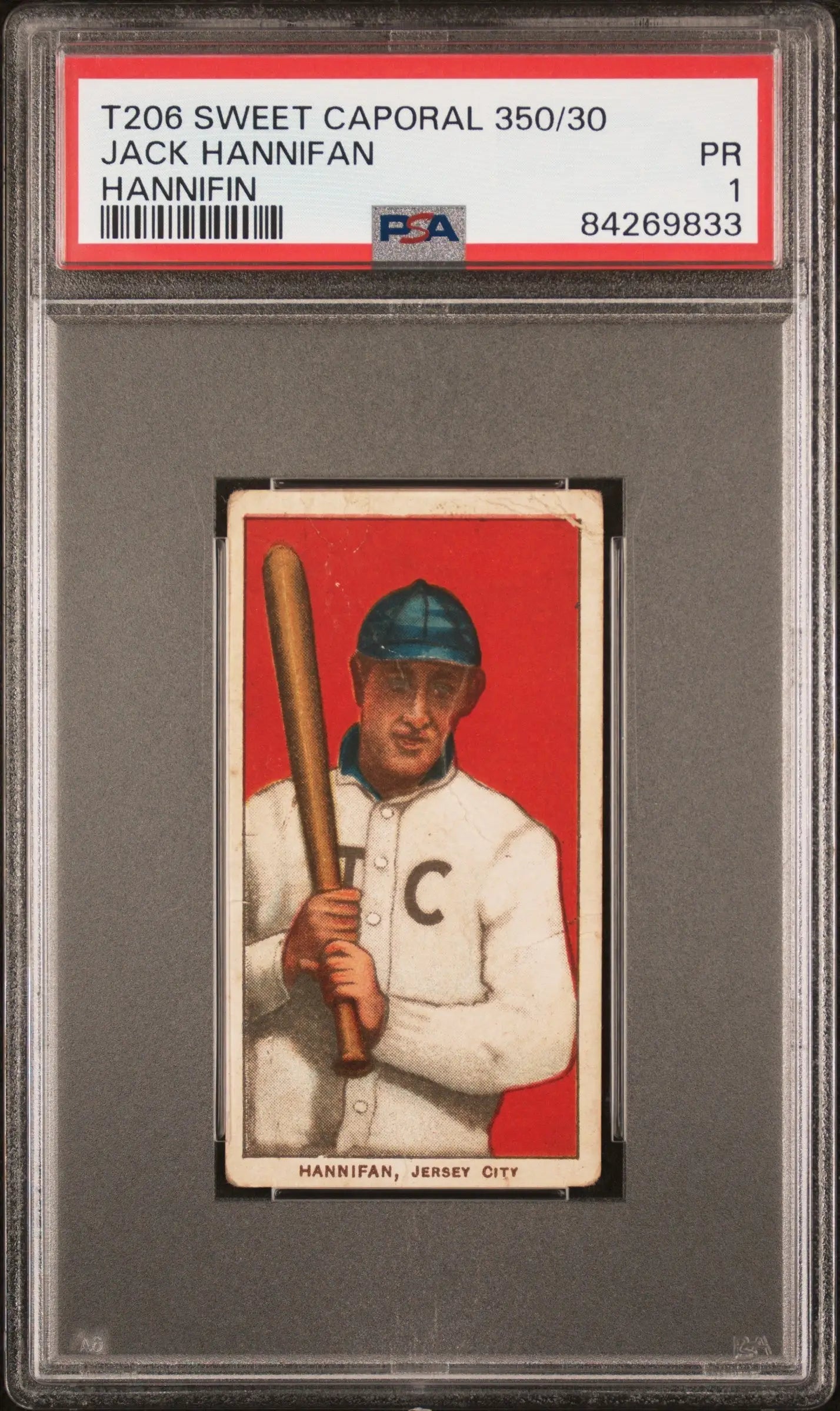 PSA-graded T206 Sweet Caporal Jack Hannifan Hannifin baseball card in Cleveland uniform