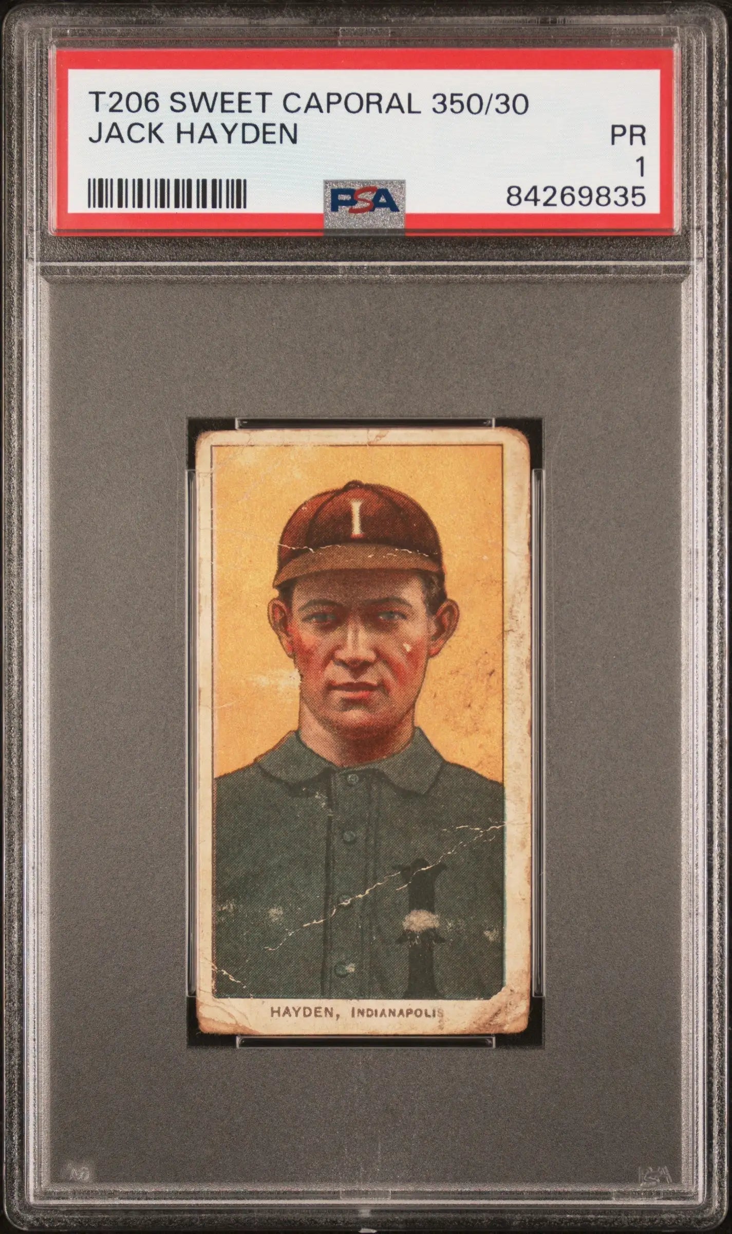 T206 Sweet Caporal Jack Hayden baseball card in dark green uniform with cap