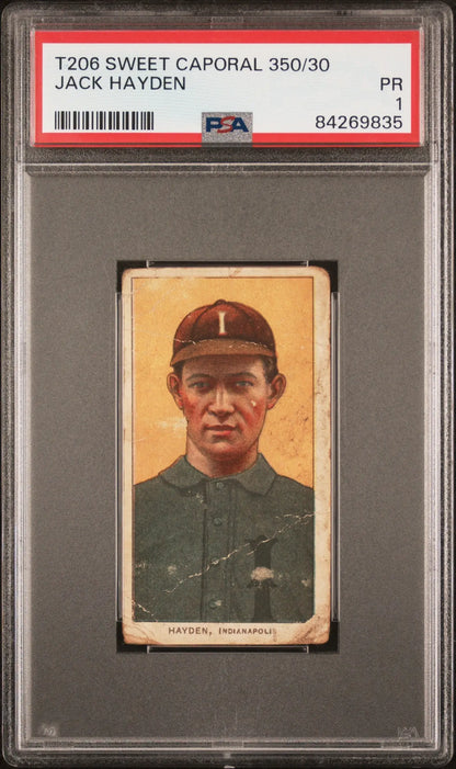 T206 Sweet Caporal Jack Hayden baseball card in dark green uniform with cap