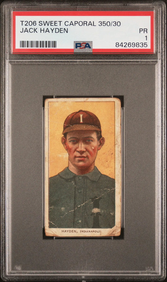 T206 Sweet Caporal Jack Hayden baseball card in dark green uniform with cap