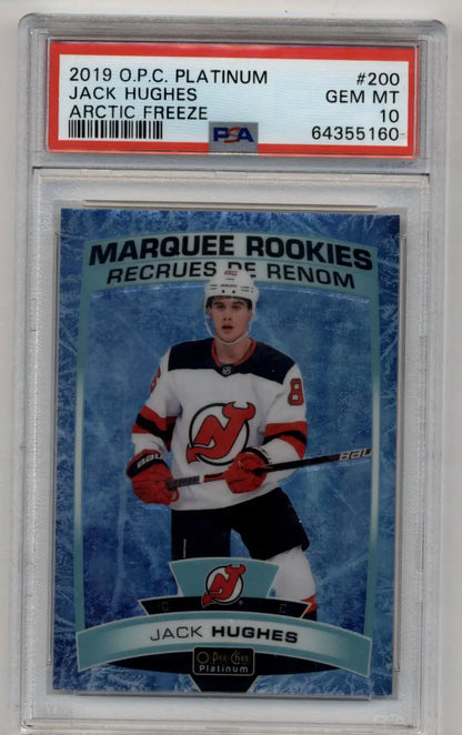 Jack Hughes 2019-20 O-Pee-Chee Platinum #200 Artic Freeze 77/99 PSA 10 Gem Mint - Singles