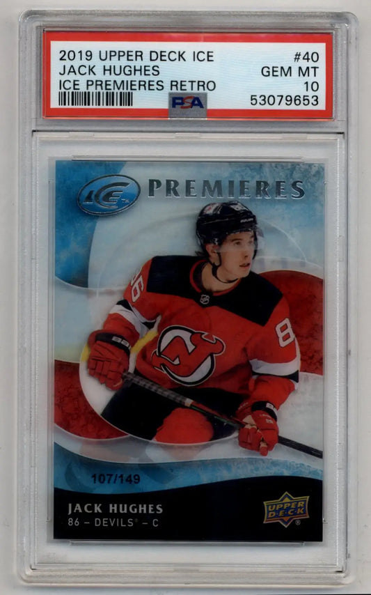 Jack Hughes 2019-20 Upper Deck Ice Ice Premieres Retro 107/149 PSA 10 Gem Mint - Singles