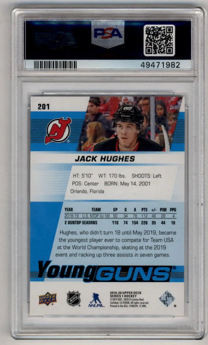 Jack Hughes 2019-20 Upper Deck Young Gun #201 PSA 10 Gem Mint 1982 - Singles