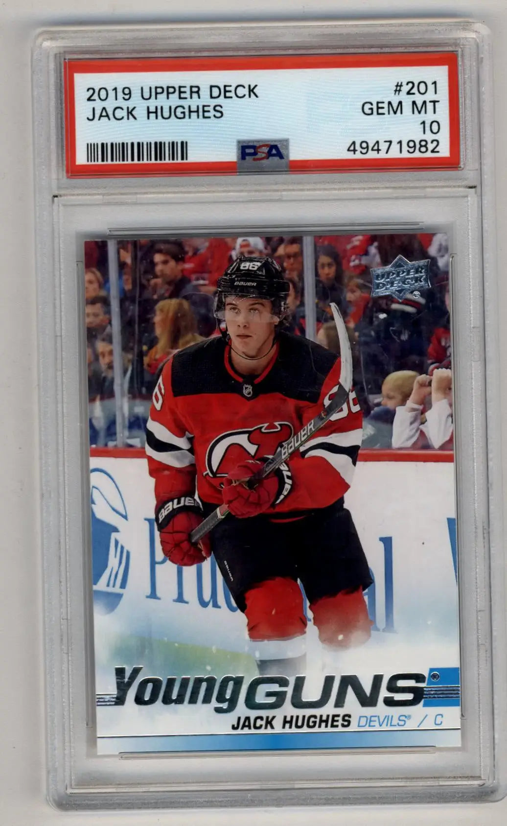 PSA 10 Gem Mint Jack Hughes 2019-20 Upper Deck Young Gun hockey card New Jersey Devils
