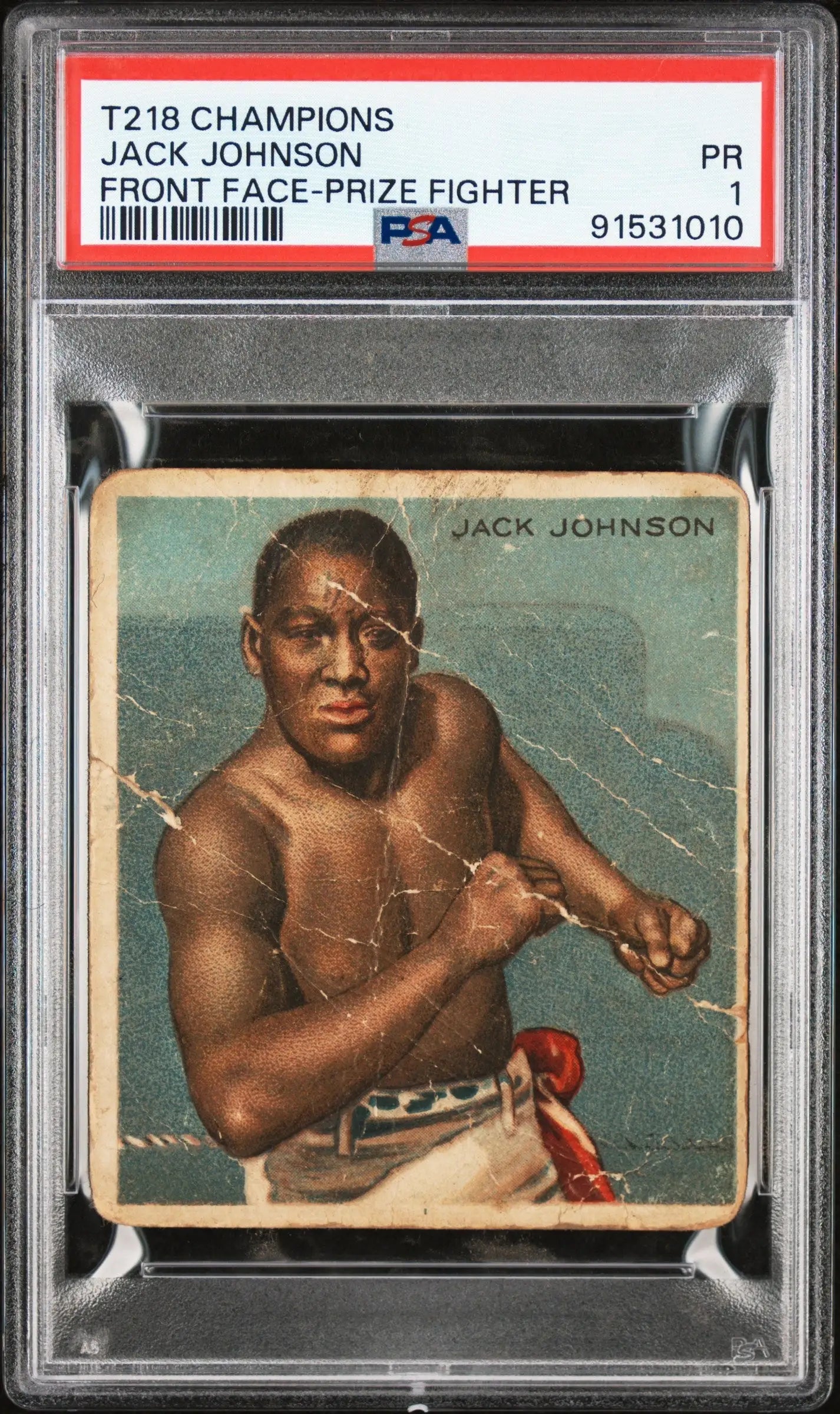 Jack Johnson 1910 T218 Champions PSA 1 Poor boxing card in fighting stance