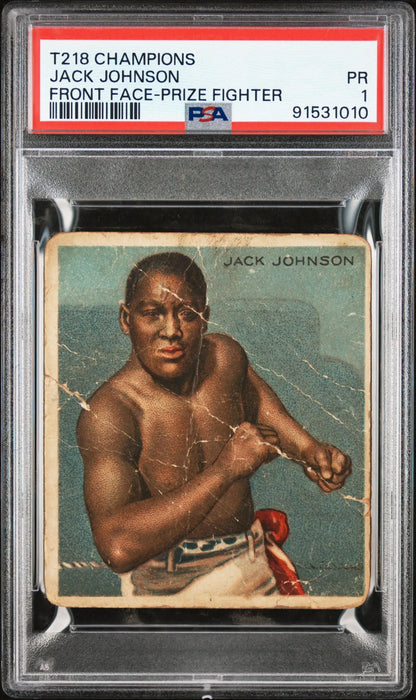 Jack Johnson 1910 T218 Champions PSA 1 Poor boxing card in fighting stance