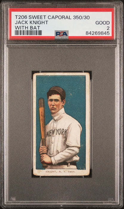 PSA-graded T206 Sweet Caporal card of Jack Knight with bat showcasing New York player