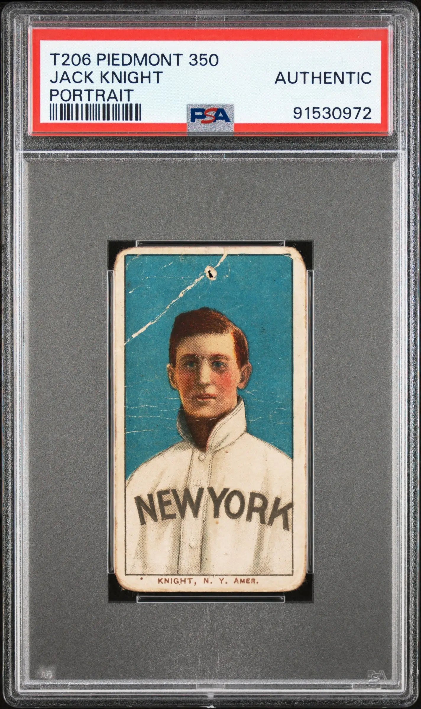 PSA-graded T206 Piedmont 350 Jack Knight Portrait baseball card against blue background