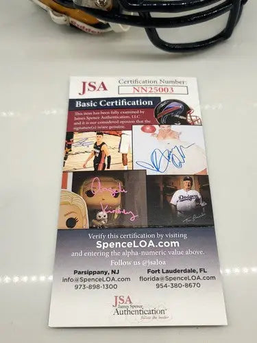 JSA authentication card for Jack Youngblood LA RAMS signed mini helmet with JSA COA