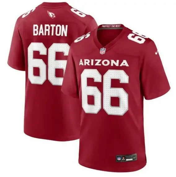 Red Arizona Cardinals Jackson Barton Nike Game Jersey with number 66 front view