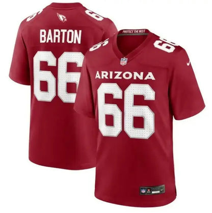 Red Arizona Cardinals Jackson Barton Nike Game Jersey with number 66 front view