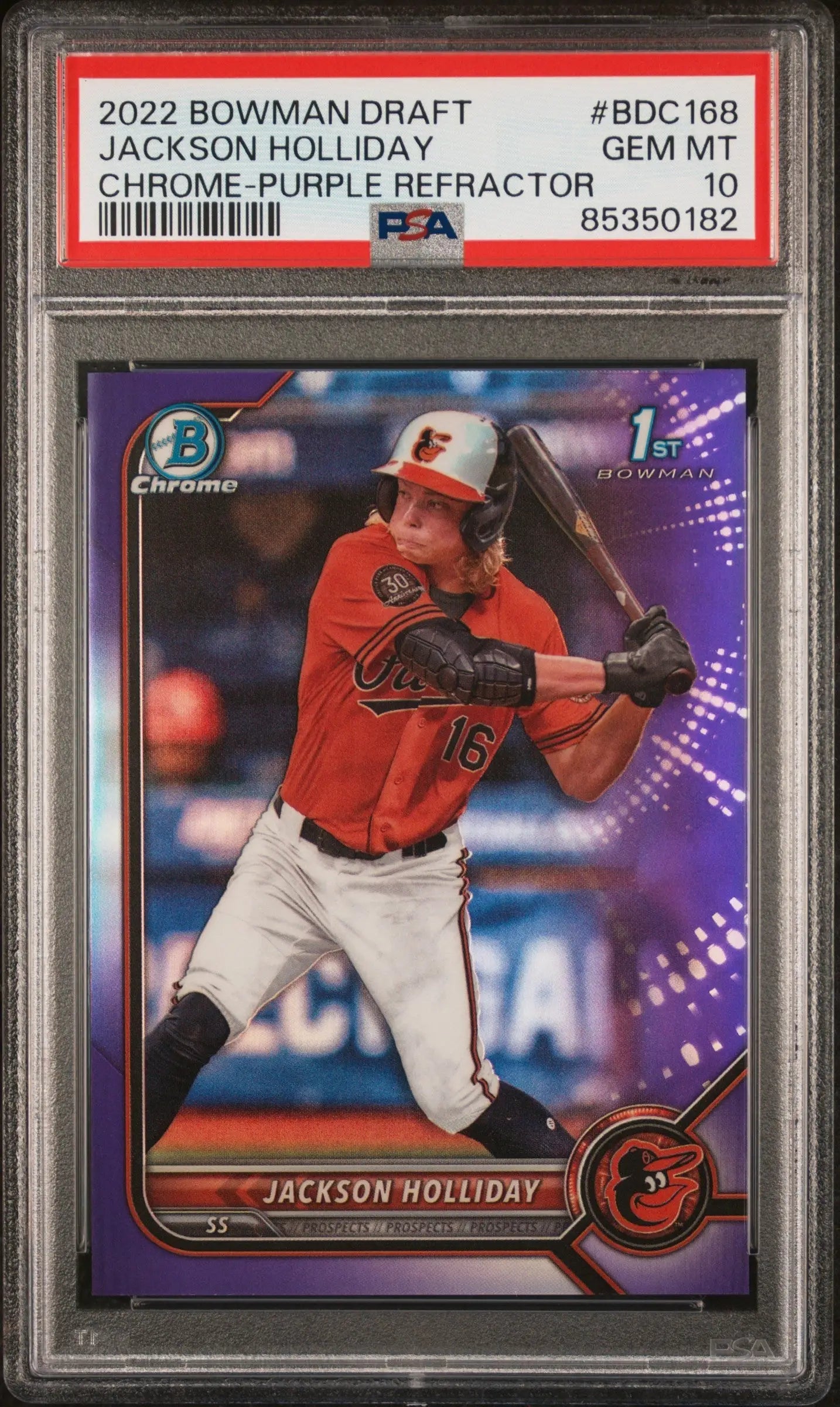 Jackson Holliday 2022 Bowman Chrome Purple Refractor baseball card PSA 10 Gem Mint