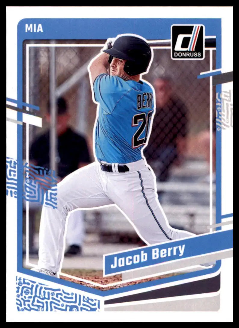Jacob Berry baseball card from 2023 Donruss series featuring Miami Marlins player