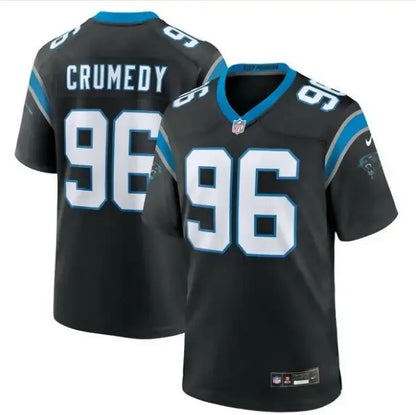 Black Carolina Panthers football jersey with CRUMEDY and 96 printed on it