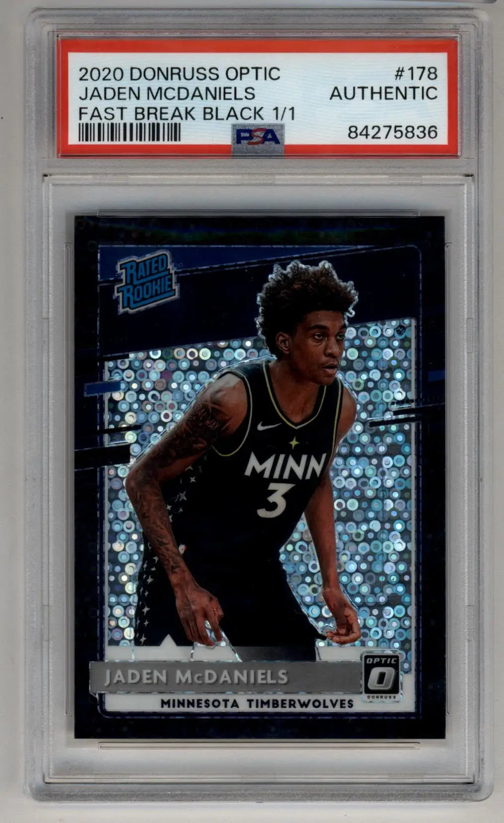 Jaden McDaniels 2020-21 Donruss Optic Fast Break Black 1/1 PSA Authentic - Singles