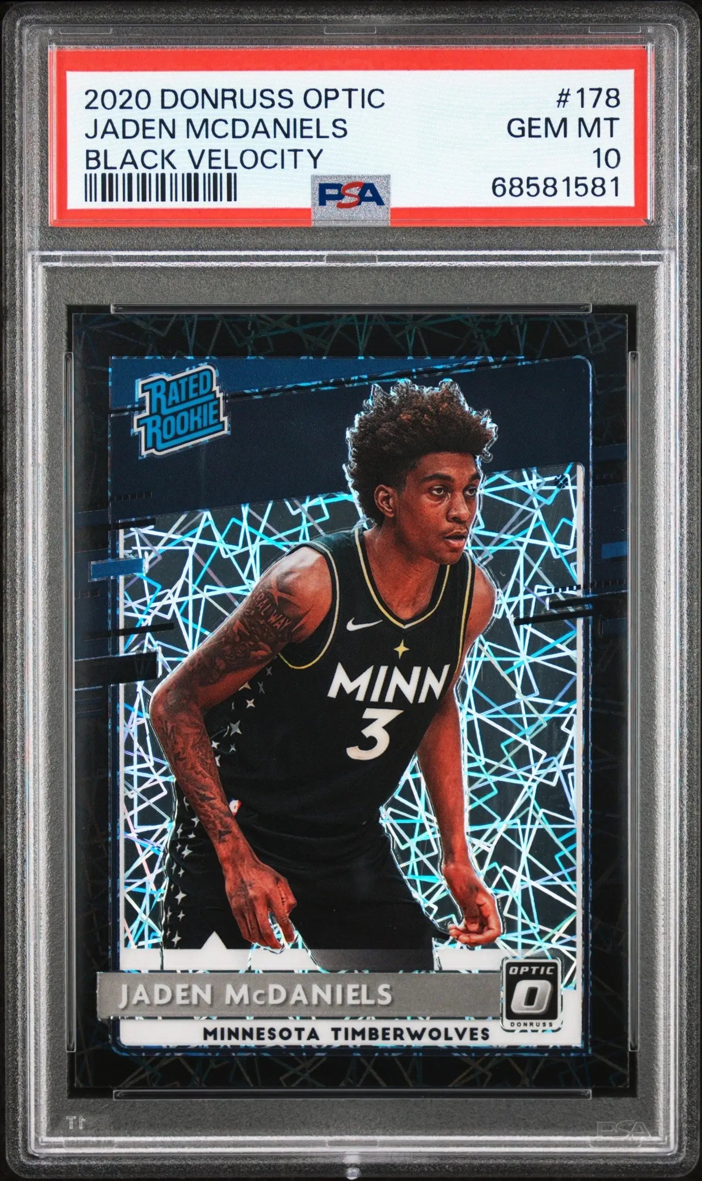 Jaden McDaniels 2020 Donruss Optic #178 Black Velocity #29/39 PSA 10 - Singles