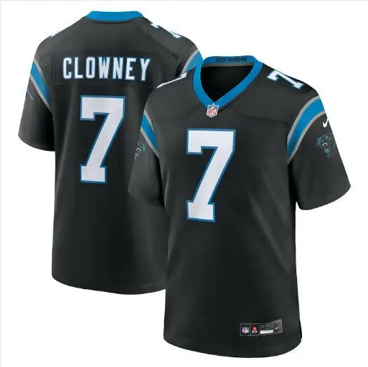 Black Carolina Panthers Jadeveon Clowney #7 Nike Alternate Game Jersey with blue and grey accents