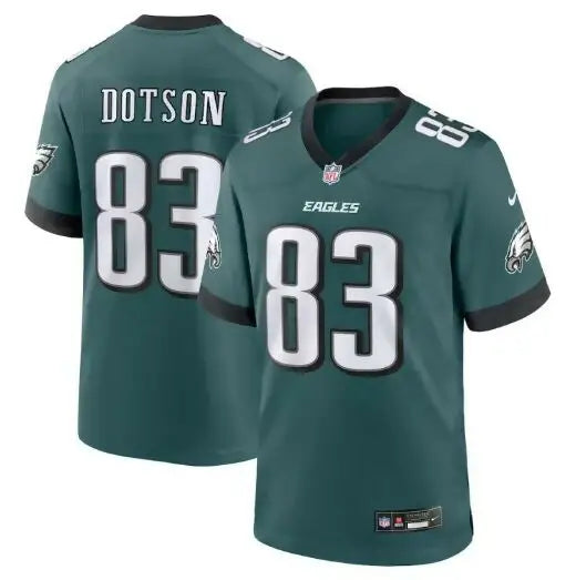 Green Jahan Dotson Philadelphia Eagles Nike jersey featuring number 83 in midnight green