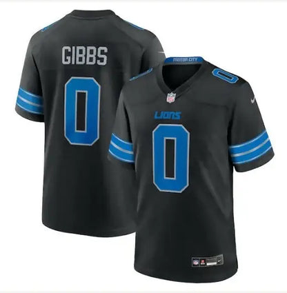 Black and blue Detroit Lions football jersey with number 0 from Jahmyr Gibbs Nike 2nd Alternate Game Jersey