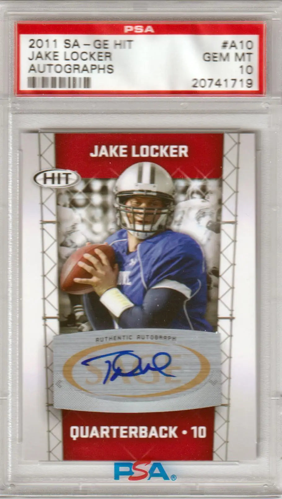 Columbia Hobby Jake Locker autographed football card A10 PSA 10 GEM MINT