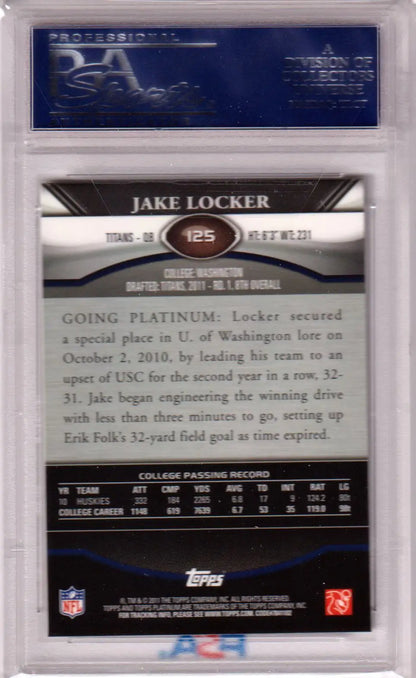 Graded Jake Locker football card from Topps Platinum Rookie Xfractor series, PSA 10