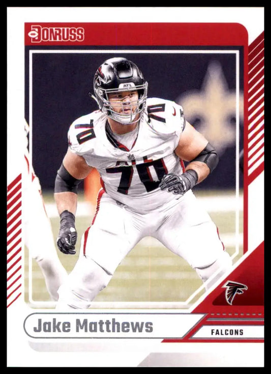 Jake Matthews 2024 Donruss football card featuring Atlanta Falcons player Jake Matthews