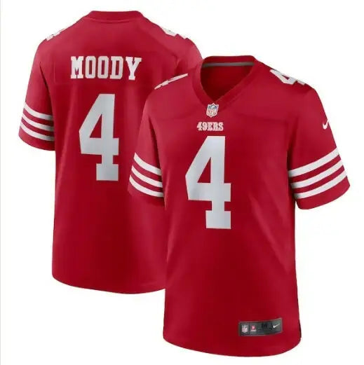 Red San Francisco 49ers Jake Moody Nike Game Jersey with number 4 and MOODY on back