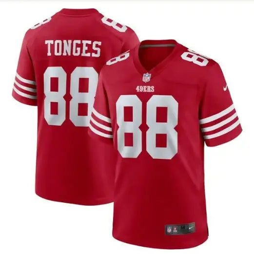Red Jake Tonges San Francisco 49ers Nike Game Jersey with number 88 and TONGES on back