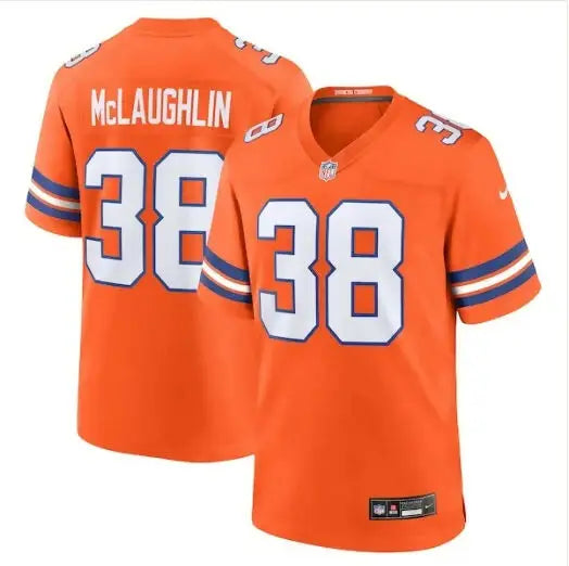 Orange NFL football jersey with number 38 from Jaleel McLaughlin Denver Broncos Nike Mile High Collection